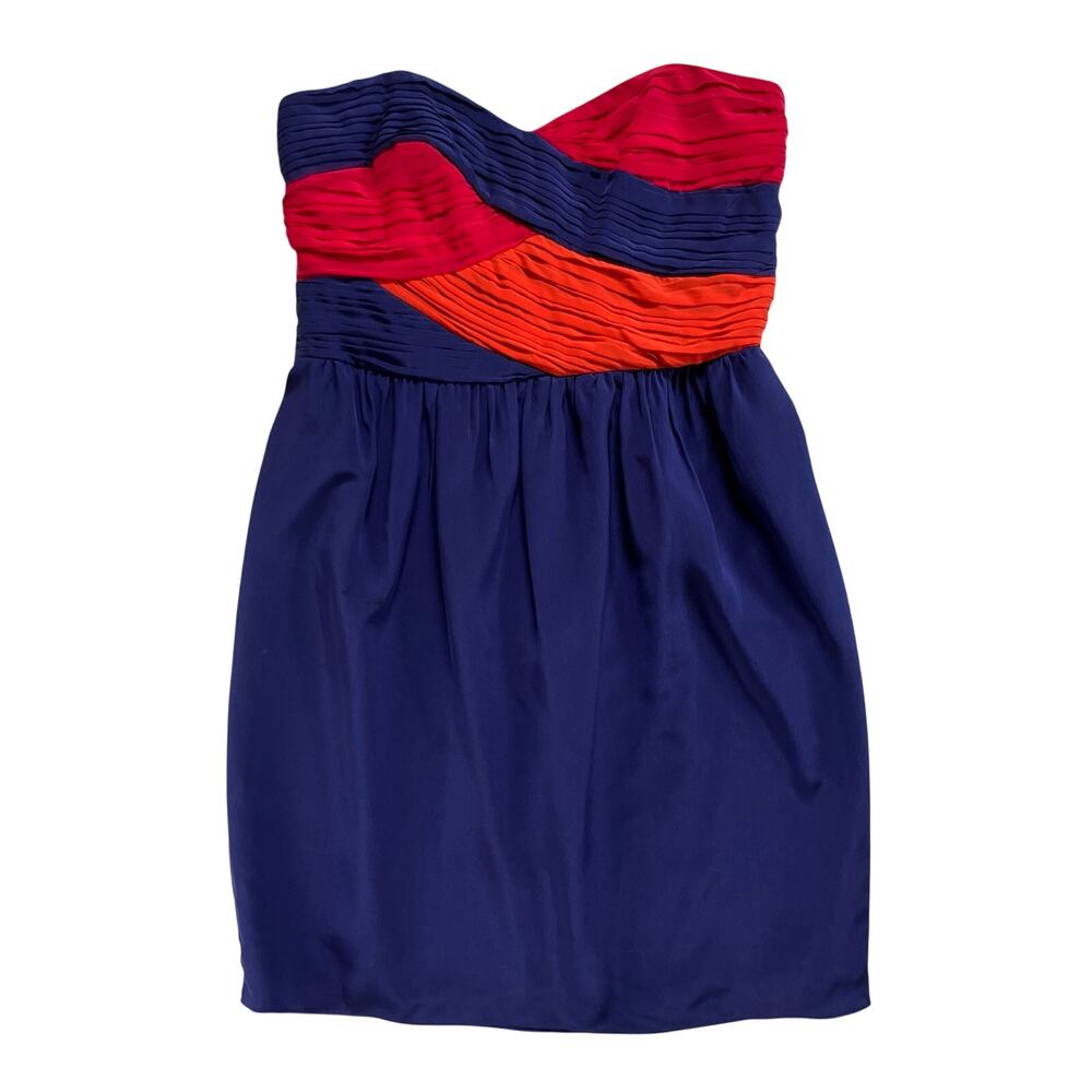 Shoshanna Strapless Colorblock Silk Mini Dress Size 90s Retro Pleated